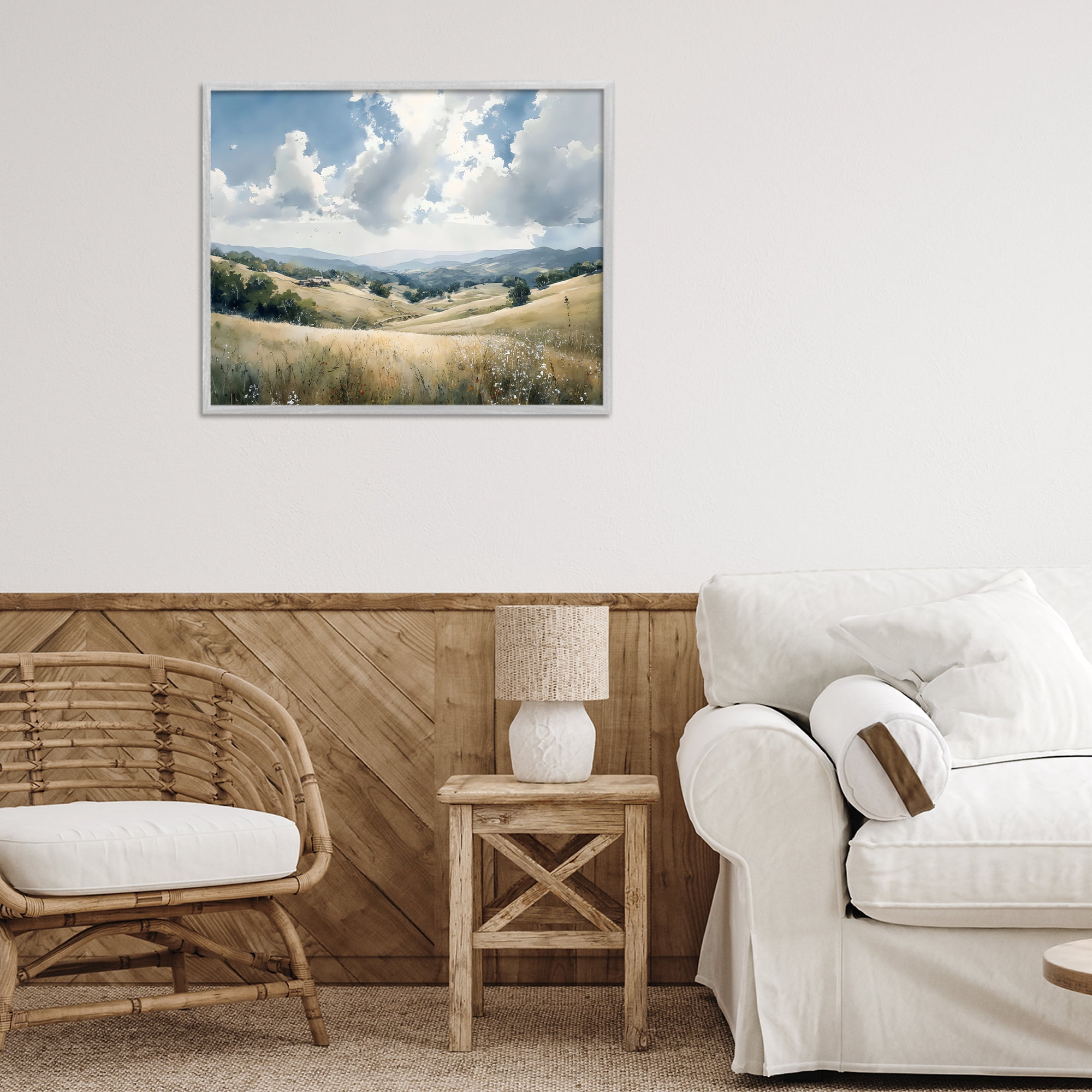 Stupell Industries Distant Hill House in Meadow Gray Framed Giclee Art, design by Franklyn Gregory
