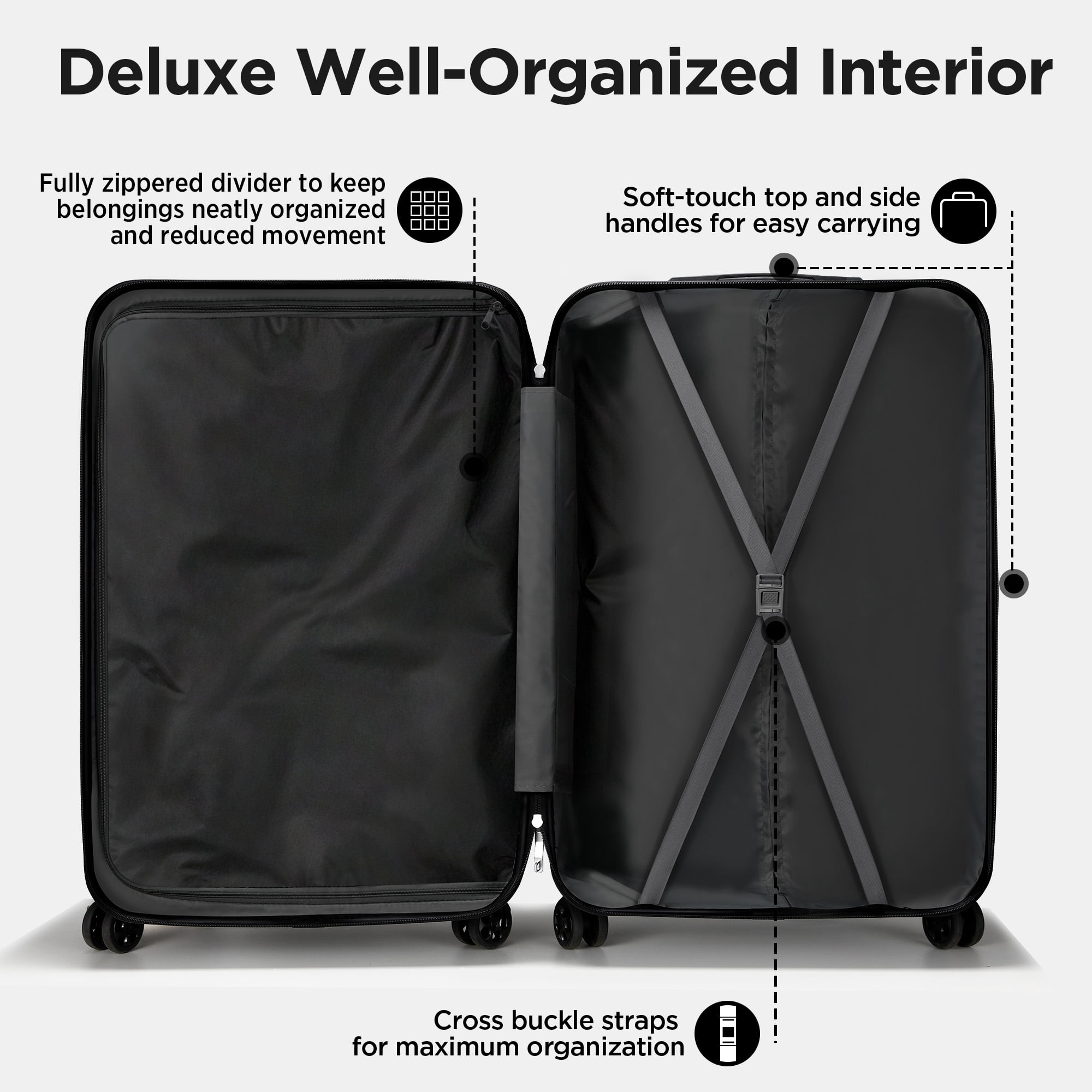 Hardside Luggage 11 Pcs Set, Hardshell Suitcases with Spinner Wheels & Lock, 14" Travel Case, 20" Carry-On Luggage, 24" Checked Luggage, 28" Checked Luggage, Black