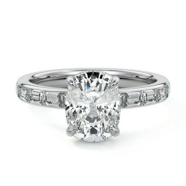 Golden Jewel Cushion Cut 2.2Ct Diamond Ring - 14K White Gold Plated Diamond Ring for Her - Engagement Wedding Prong Set Ring for Women - Diamond Jewelry for Birthday Gift - Daily Wear Diamond Ring