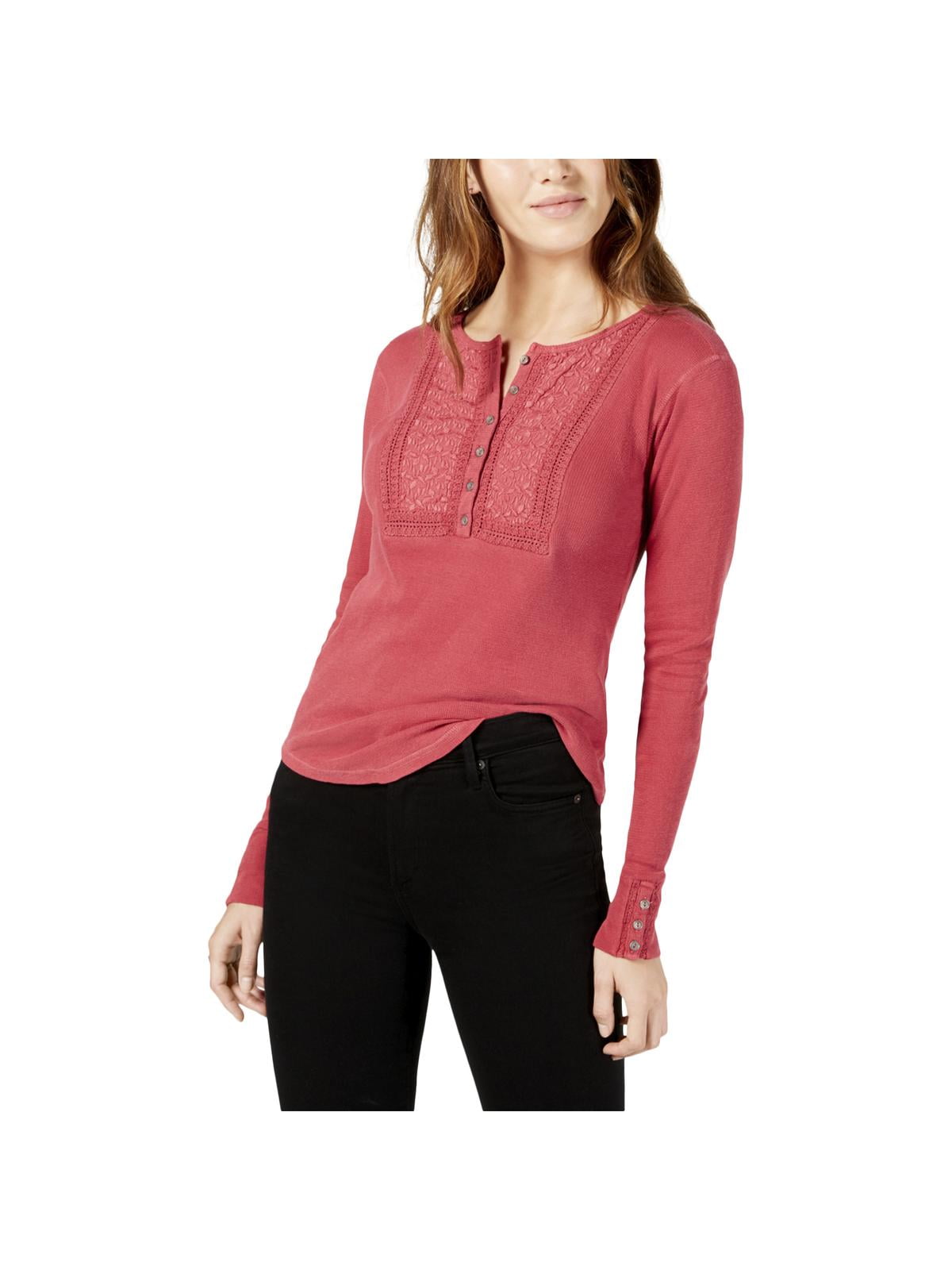 Lucky Brand Lucky Brand Womens Cotton Embroidered Henley Top