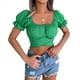 thumbnail image 2 of Blusa Informal de Verano con Cuello Cuadrado, Mangas y Hombros Descubiertos para Mujer, con Volantes y Lazo en la Espalda. Verde XL, 2 of 10