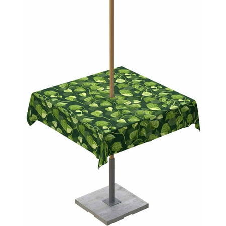 

Outdoor Tablecloth with Umbrella Hole & Zipper Botanical Leaves Square Tablecloth 60x60 Inch Spring Abstract Pastoral Plants Patio Table Cover Waterproof Table Cloth for Picnic/Party
