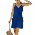 thumbnail image 2 of V Neck Solid Color Cocktail Beach Evening Party Dress Women's Slip Dress, 2 of 7
