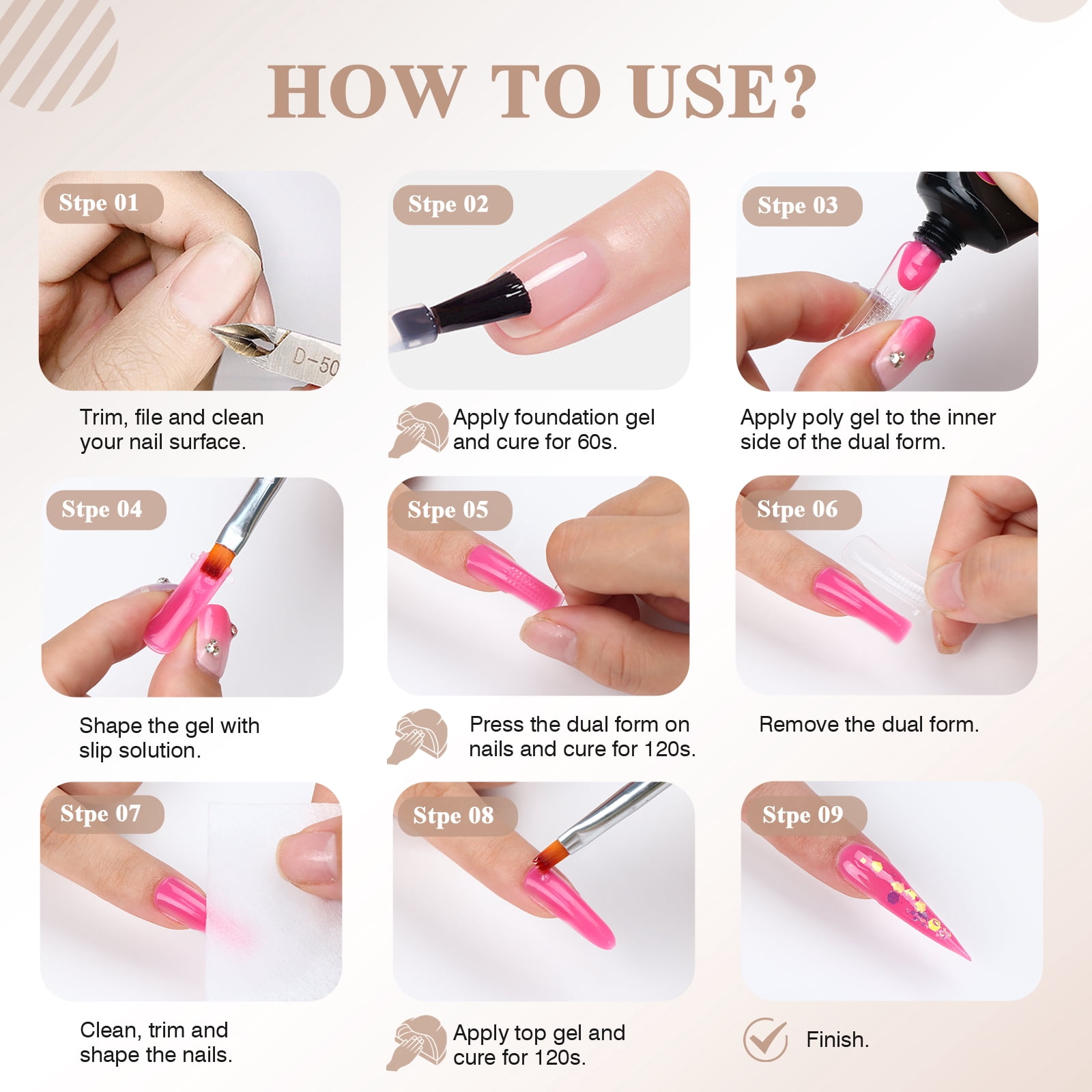 Saviland Poly Gel Nail Kit: 8 Colors Glitter Gel Nail Extensions White Black Silver with 96W UV Nail Lamp, Base & Top Gel and Nail Tools, Complete All in One Manicure Beginner Kit