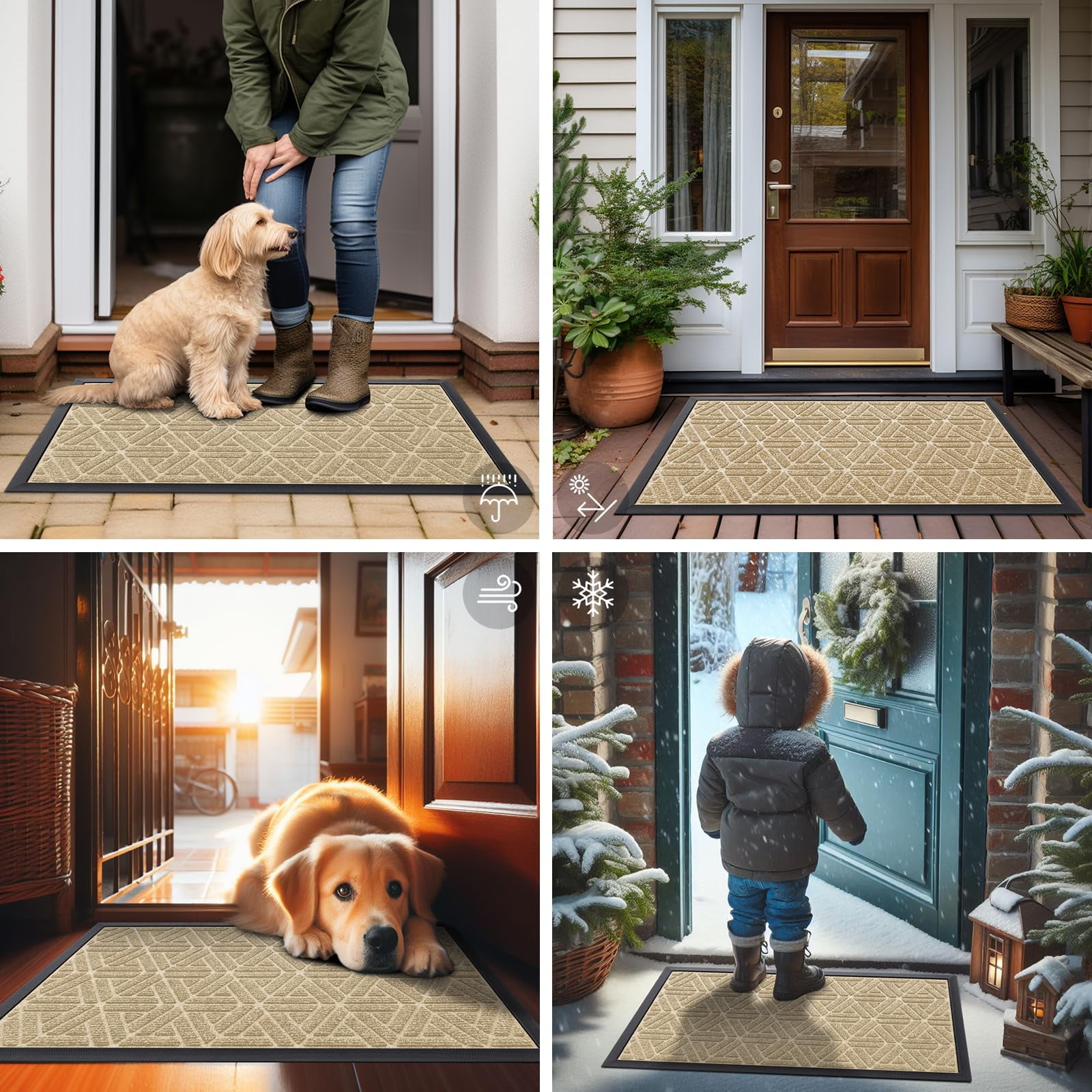 Buganda Heavy Duty Door mat, 17"x29.5" Low Profile Rubber Doormat, Non-Slip Outdoor & Indoor Entrance Rug, All-Weather Dirt Trapper, Beige