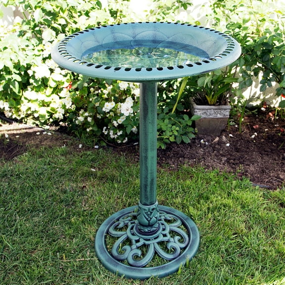 Alpine Corporation 20" x 28" Plastic Scrollwork Bird Bath, Green