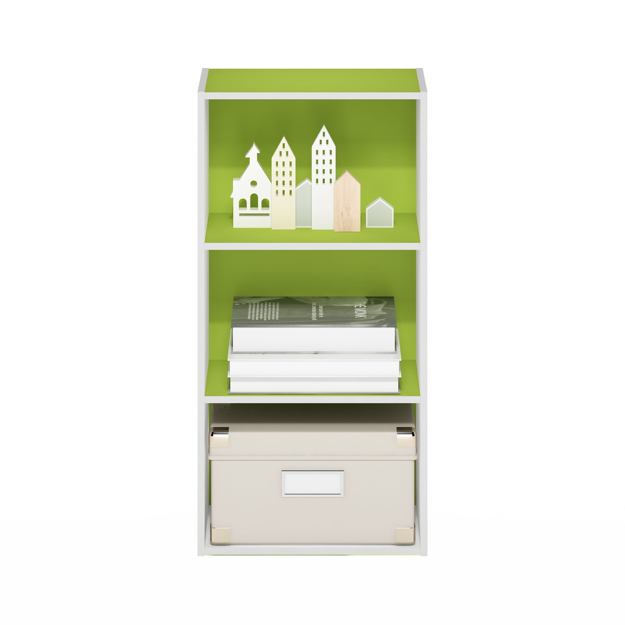 Furinno Luder 3-Tier Open Shelf Bookcase, Green/White