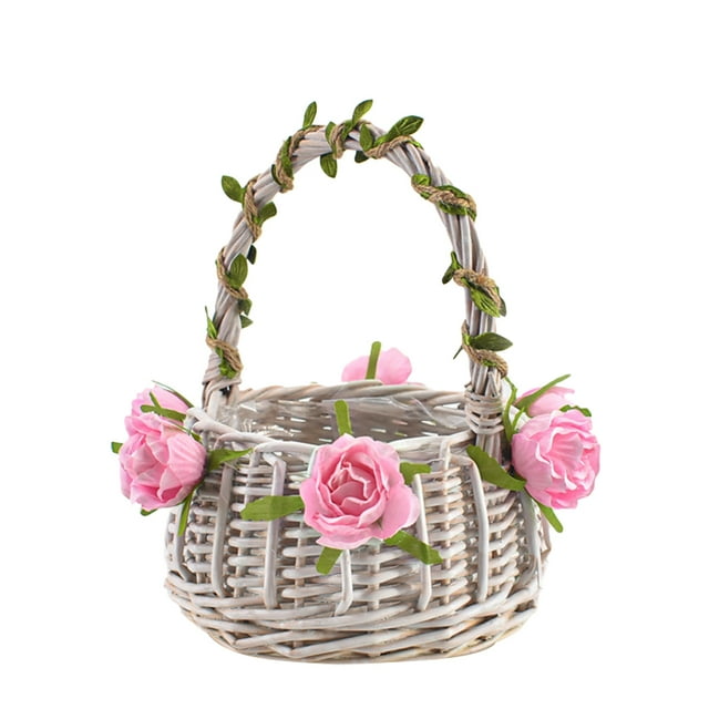 CIMAXIC 1PC Wedding Flower Basket Decor Delicate Rattan Woven Flower Basket Flower Girl Tote Flower Basket Creative Scattering Petals Basket Wedding Party Supplies for Wedding B Style