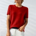thumbnail image 2 of BRDFRL Sweaters for Women 2025 Casual Crew Neck Short Sleeve Sweater Knit Pullover Tops Spring Merino Wool Sweater Red S, 2 of 8