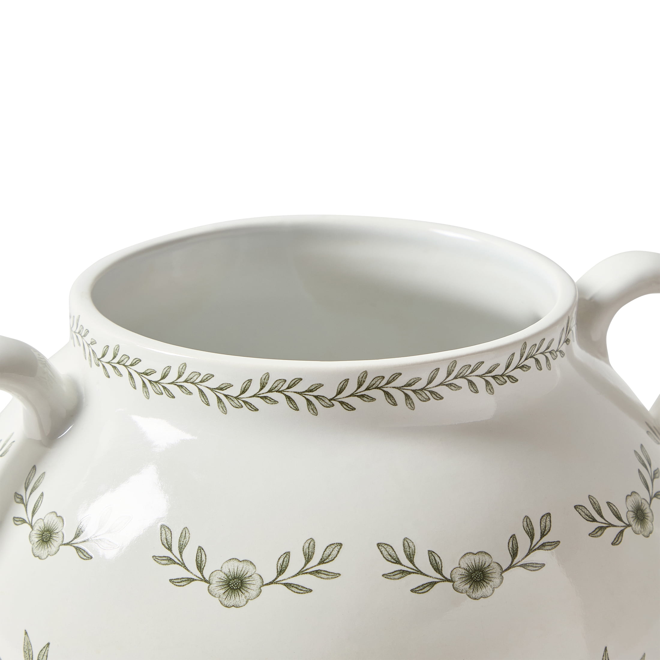 My Texas House 8" Green Double Handle Ceramic Floral Vase