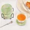 thumbnail image 5 of Haosy Set of 6 Drink Woven Coaster with Holder Heat Resistant Non-Slip Bar Coasters 4 Inches Light Green Soft Pastel Watercolor, 5 of 7