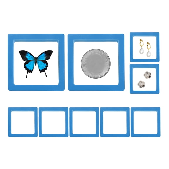 Uxcell 9 Pcs 3D Floating Frame Display Stand 2.8x2.8 Inch Transparent PE Coin Display Jewelry Box, Blue