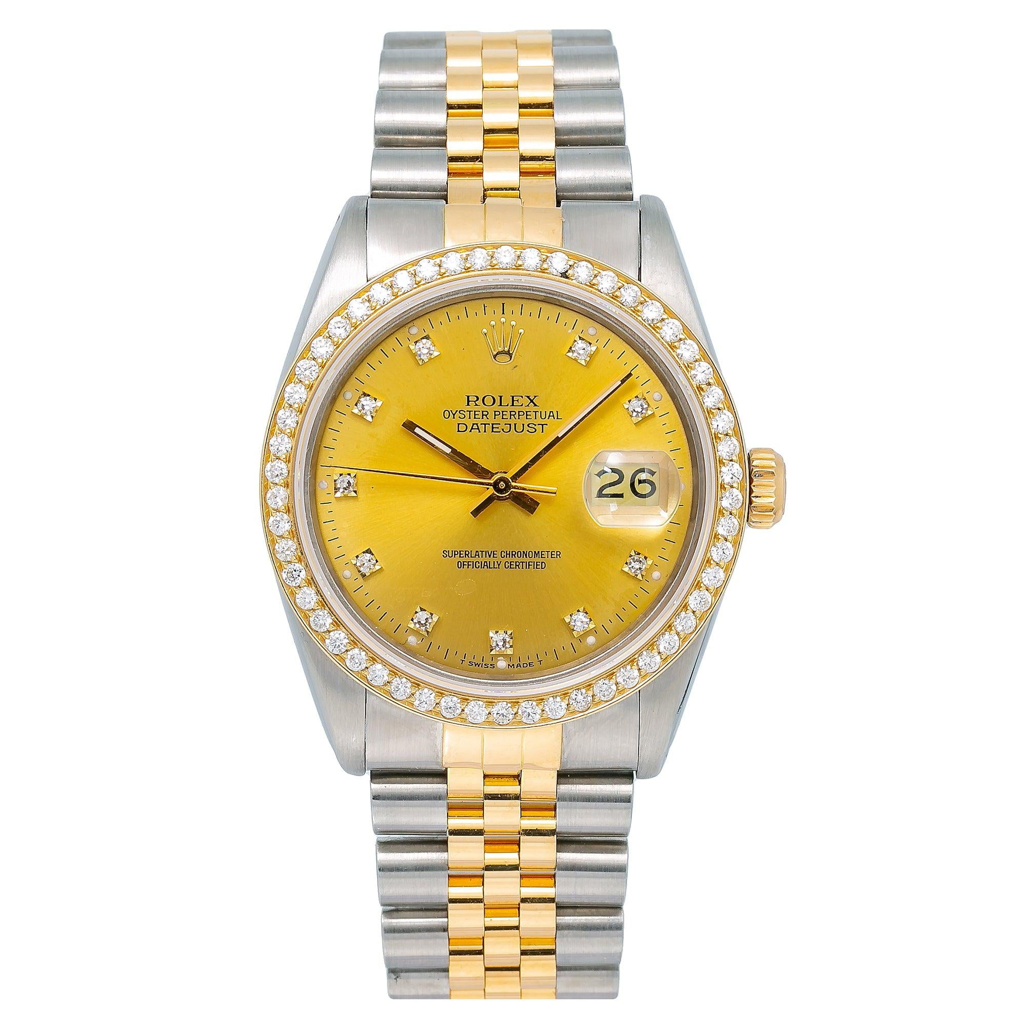 Pre-Owned Rolex Datejust 16013 36MM Champagne Diamond Dial With Two Tone Jubilee Bracelet