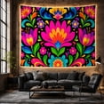 thumbnail image 6 of Magenta Flower Among Mirrored Tulips and Daisies, Playful Folk Art for Flower Lovers, Botanical Wall Art, Housewarming Gift, Tapestry Wall Hanging for Bedroom and Living Room, 6 of 7