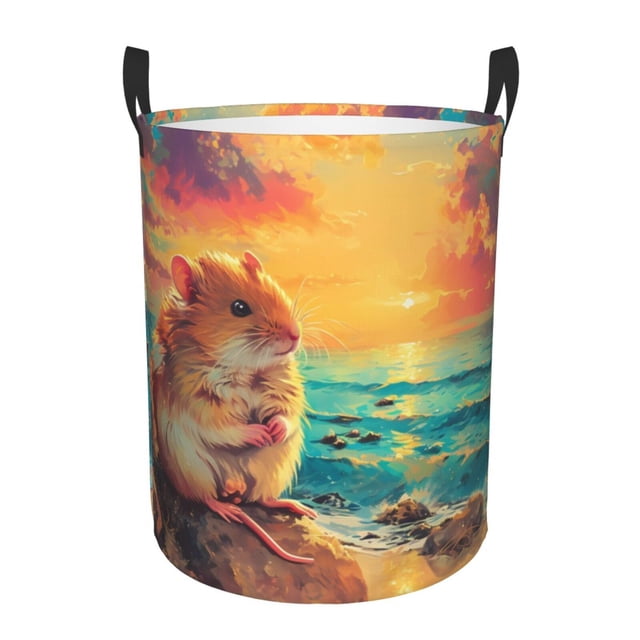 Balery Island Beach Guinea Pig Cesta de ropa redonda con asas, impermeable, independiente, para ropa, juguetes, dormitorio y familia-Small