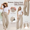 thumbnail image 2 of SWQZVT Women's Summer Palazzo Pants High Waisted Wide Leg Drawstring Flowy Beach Lounge Pants with Pockets, 2 of 8