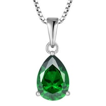 PYNZY Teardrop Necklace for Women 925 Sterling Silver Solitaire Pendant 7x10mm Pear Cut Green Emerald May Birthstone Jewelry as Gift