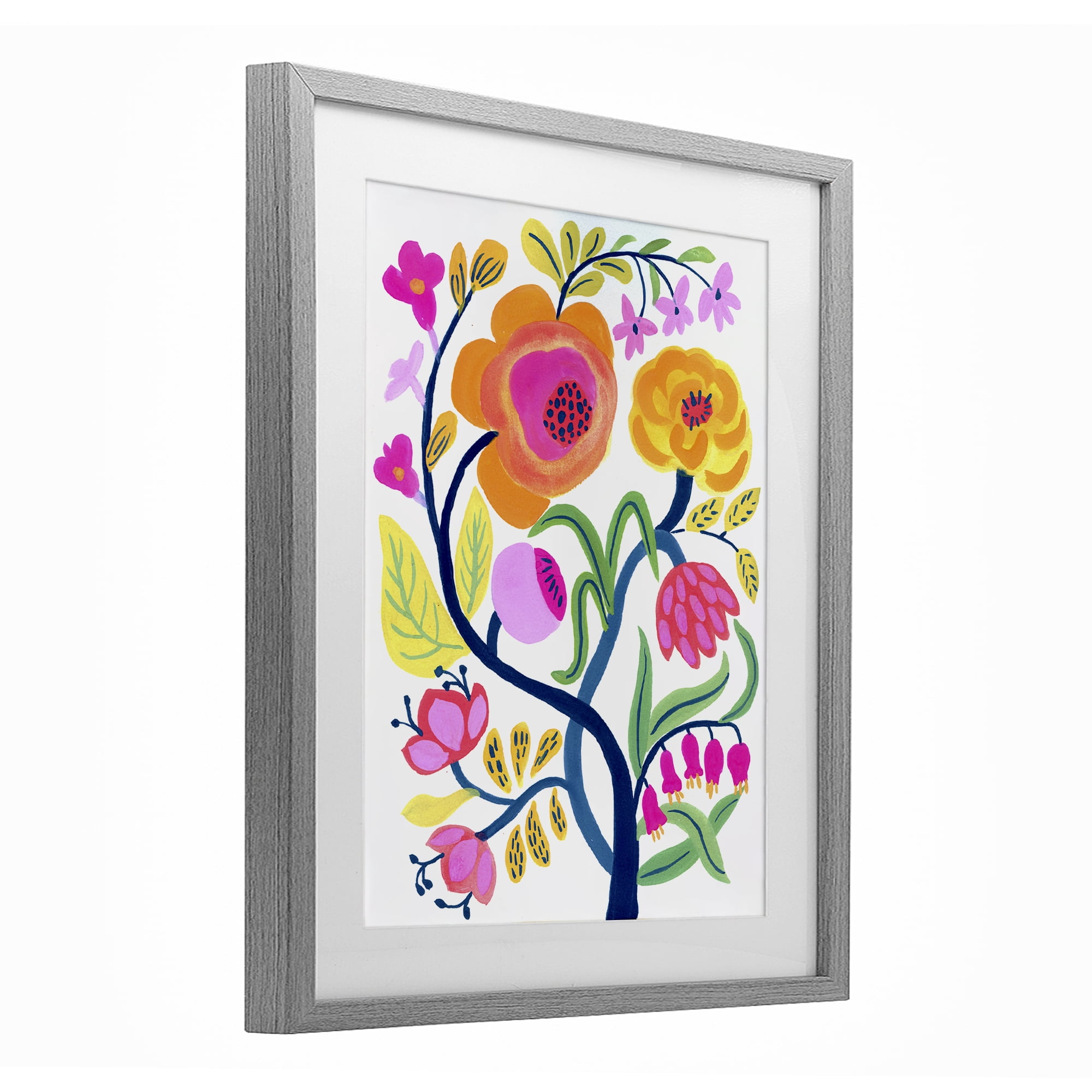 Stupell Industries Blue Tree with Warm Flowers Gray Framed Print Under Glass, design by Suzanne Allard