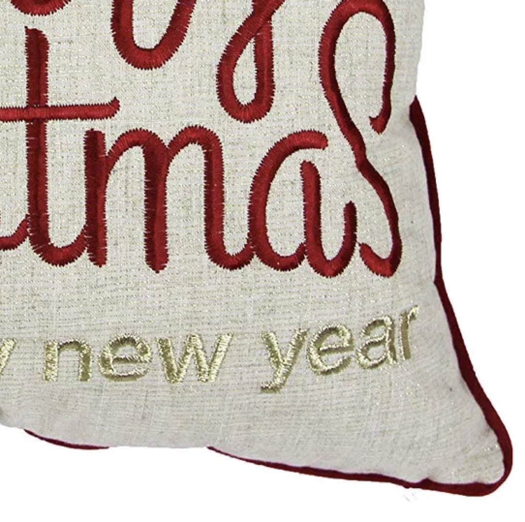 Merry Christmas and Happy New Year Embroidered Pillow with Gold Accents 20x20 Inch Holiday Decor