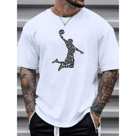 Men's Fashionable Basketball Letter Print T-Shirt