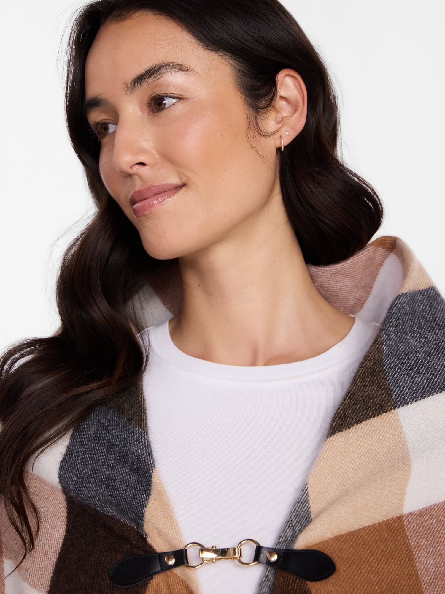 Time and Tru Women's Plaid Poncho with Clasp, Sizes S/M-L/XL