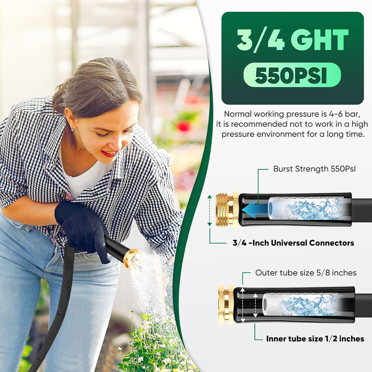 Garden Hose, Lightweight, Ultra Flexible, Durable, Kink-Free Garden Hose, RV, Marine and Camper Hose (100 ft)