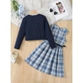 thumbnail image 5 of PureChapter Girls' Clothing Sets Long Sleeve Ribbed Cardigan & Plaid Sleeveless Pleated Dress 2-Piece Fall Outfit with Belt & Bow 11-12 Years, 5 of 9