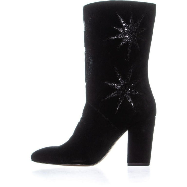 Womens Avec Les Filles Nikita Mid Calf Fashion Boots Black Suede Glitter