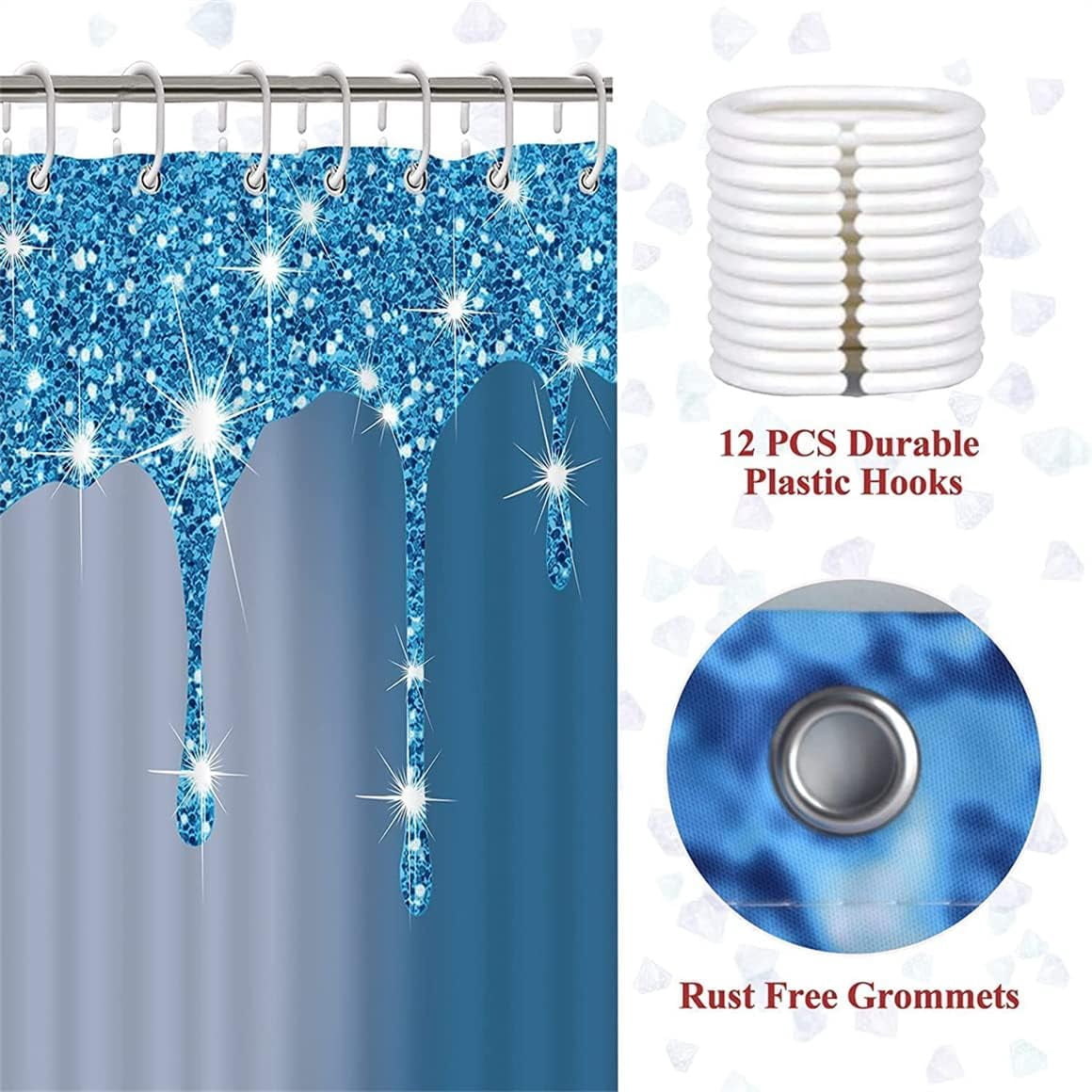 4PCS Bling Diamond Shower Curtain Set with Non-Slip Rugs Toilet Lid Cover and Bath Mat Shower Curtain with 12 Hooks Bathroom Sets with Shower Curtain and Rugs and Accessories