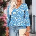 thumbnail image 4 of CYMMPU Business Work Blouses Dressy Tunic Tops V-Neck Floral Printed 3/4 Length Sleeve Summer Fall Shirts Casual Basic Tees 2025 Clothes for Women Sky Blue XXL, 4 of 8