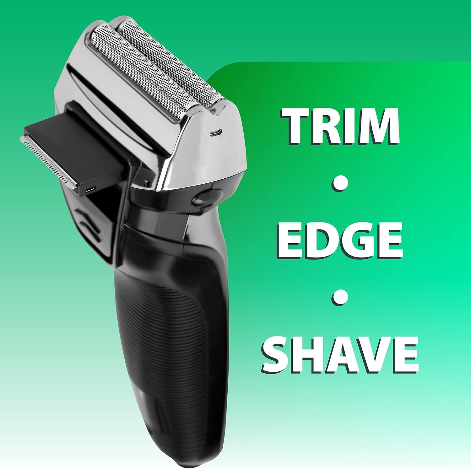 Chargeworx Groom Essentials Dual-Foil Electric Shaver, Cordless Electric Razor with Pop-Up Beard and Mustache Trimmer, Black