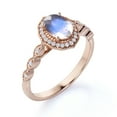 thumbnail image 4 of JeenMata 1.75 ct Vintage Art Deco Oval Blue Moonstone and Moissanite Halo Wedding Ring in 18K Rose Gold over Silver, 4 of 6