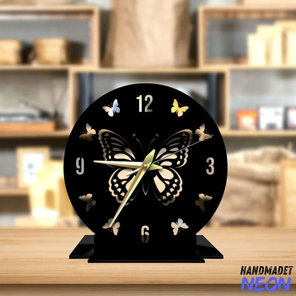 Handmadetneonsign Butterfly Tabletop Metal Clock, Butterfly Desktop Clock, Animal Clock Home Decor 047374