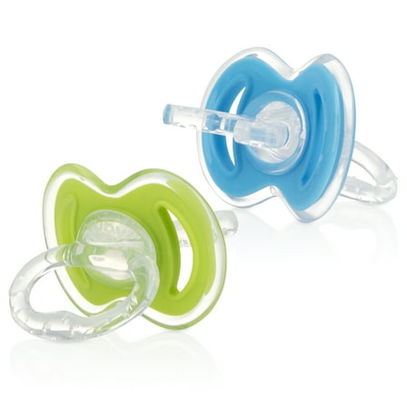 Nuby Gum-eez Pacifier Teether Set with Cover for Infants, Blue/Green, 2 Pack