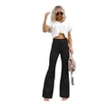 thumbnail image 3 of Pantalones casuales de pana de color sólido de primavera para mujer, pantalones micro elegantes de cintura alta, pantalones con botones, 3 of 5