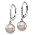 thumbnail image 2 of Auriga Fine Jewelry 14K White Gold Grey FWC Pearl .05ct Diamond Dangle Earrings for Women (L- 1 inch, W- 0.36 inch), 2 of 6
