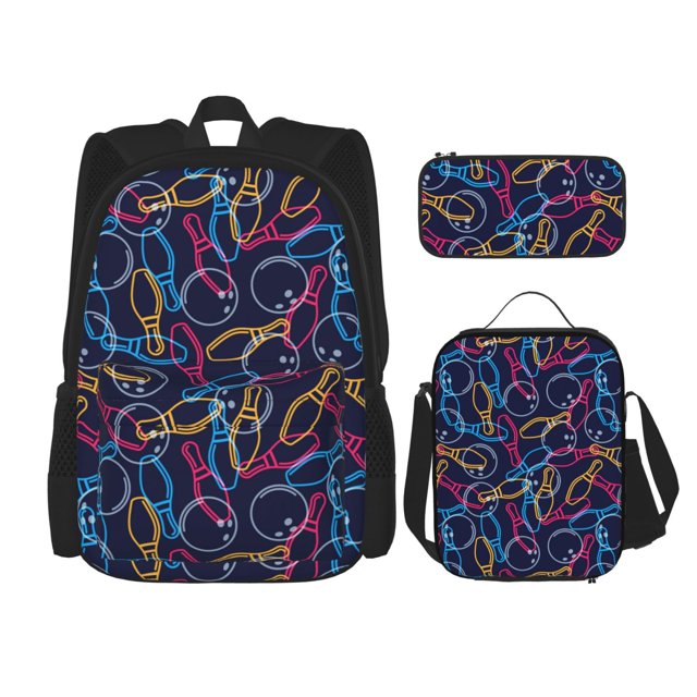 Balery Multicolor Bowling Mochila escolar 3 en 1 para niños: mochila resistente con lonchera térmica y estuche para lápices. Mochila escolar para niños y niñas.
