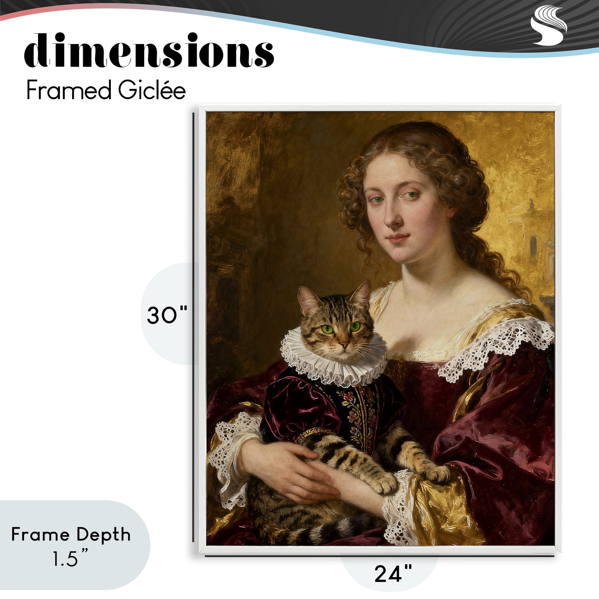 Stupell Industries Renaissance Lady with Regal Cat White Framed Giclee Art, design by CAD Designs