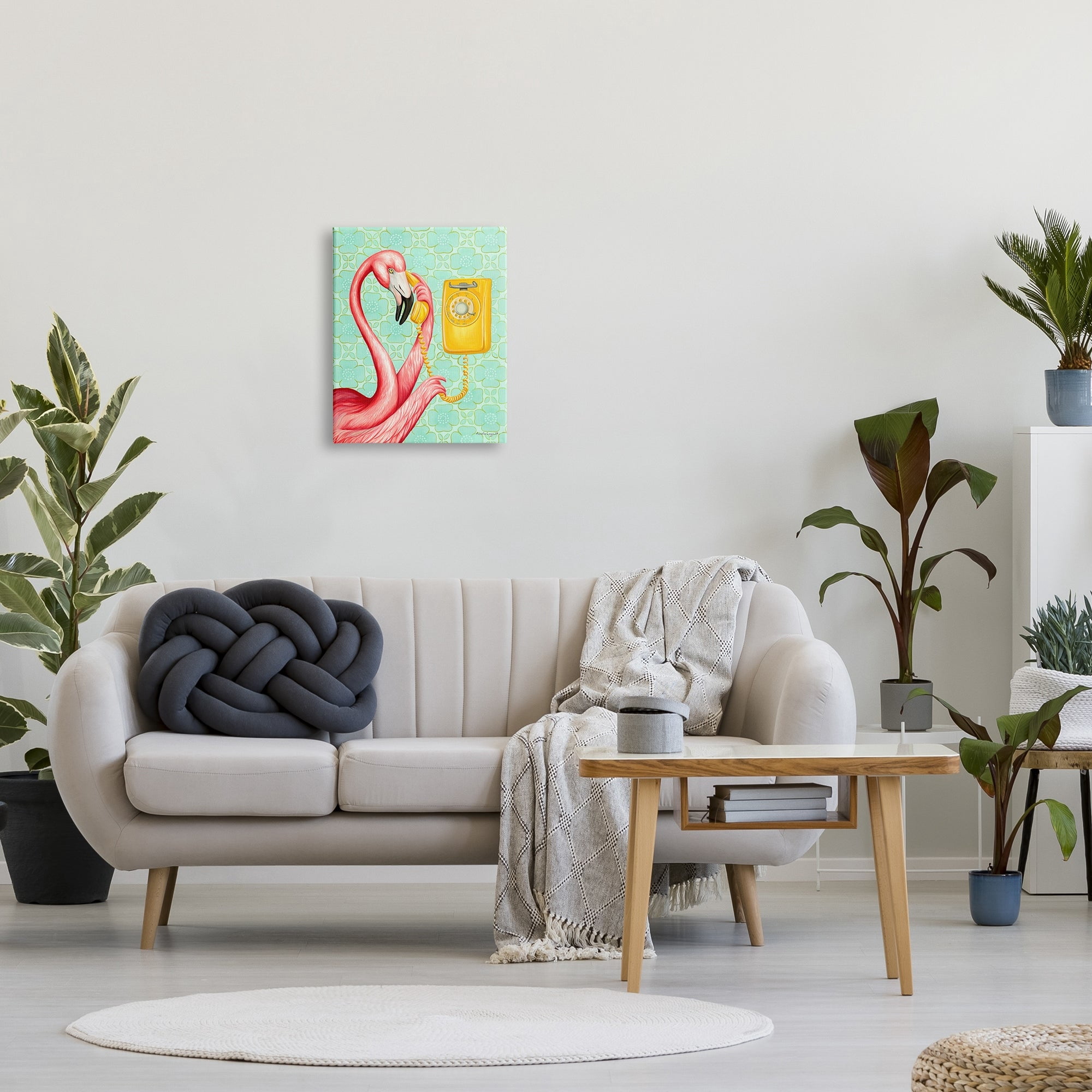 Stupell Industries Flamingo Using Retro Telephone Patterned Flower Motif Graphic Art Gallery Wrapped Canvas Print Wall Art, Design by Amelie Legault