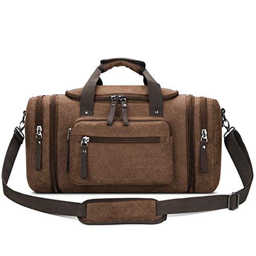 Toupons Canvas Travel Duffel Bag Men s Weekender Overnight Bag Coffee