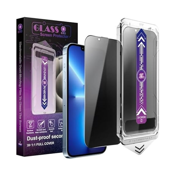 lulufa 2-Pack Privacy Screen Protector for iPhone 14 and iPhone 13 and iPhone 13 Pro 6.1-Inch, Auto Dust Removal, No Bubbles,Anti-Spy Tempered Glass Film, Easy Installation