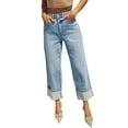 thumbnail image 2 of ZenCart Women Baggy Jeans High Waisted Wide Leg Denim Pants Stretchy Cuffed Hem Straight Boyfriend Jeans with Pockets, 2 of 7