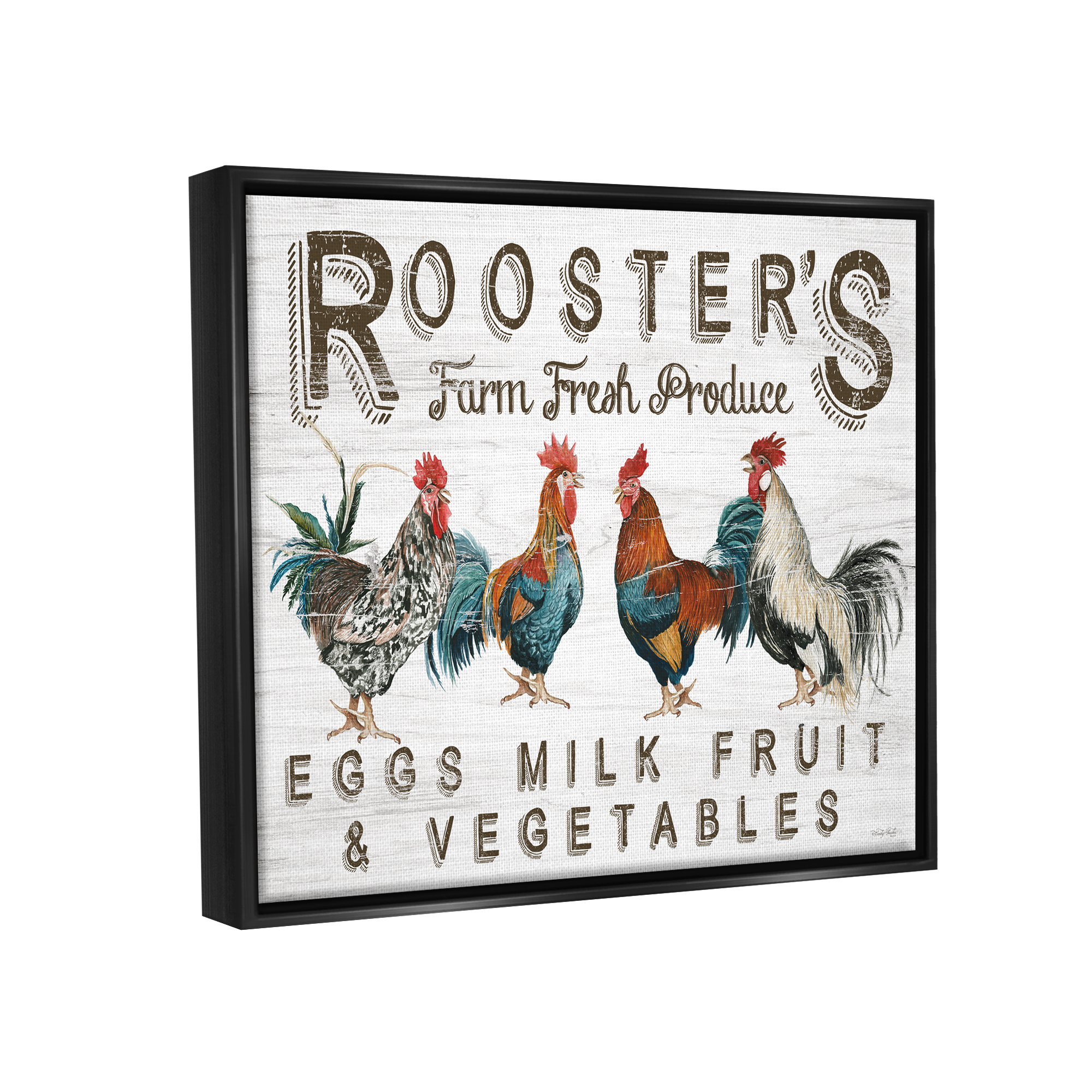 Stupell Rustic Roosters Farm Fresh Produce Animals & Insects Painting Black Floater Framed Art Print Wall Art