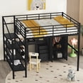 thumbnail image 3 of MODERNLUXE Full Size Metal Loft Bed with Desk and Drawers, Storage Staircase and Wardrobe, Black, 3 of 16
