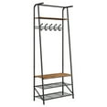 thumbnail image 3 of 4-in-1 Entryway Hall Tree with Shoe Storage Bench, 5 Hooks, Sturdy Metal Frame, Freestanding Coat Rack Organizer, Rustic Wood Accent for Living Room or Bedroom - Single Row Hook 60cm Wide, 3 of 8