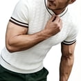 thumbnail image 5 of vdgthytj Mens Short Sleeve T Shirts Crew Neck Cable Knit Regular Fitted Tees Summer Casual Striped Sweater T Shirts, 5 of 5