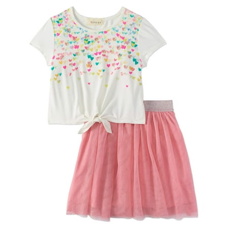 Cargo Girls Skirt - Girls' Ombre Sequin Hearts Tee And Tutu Skirt 2-Piece Outfit Set
