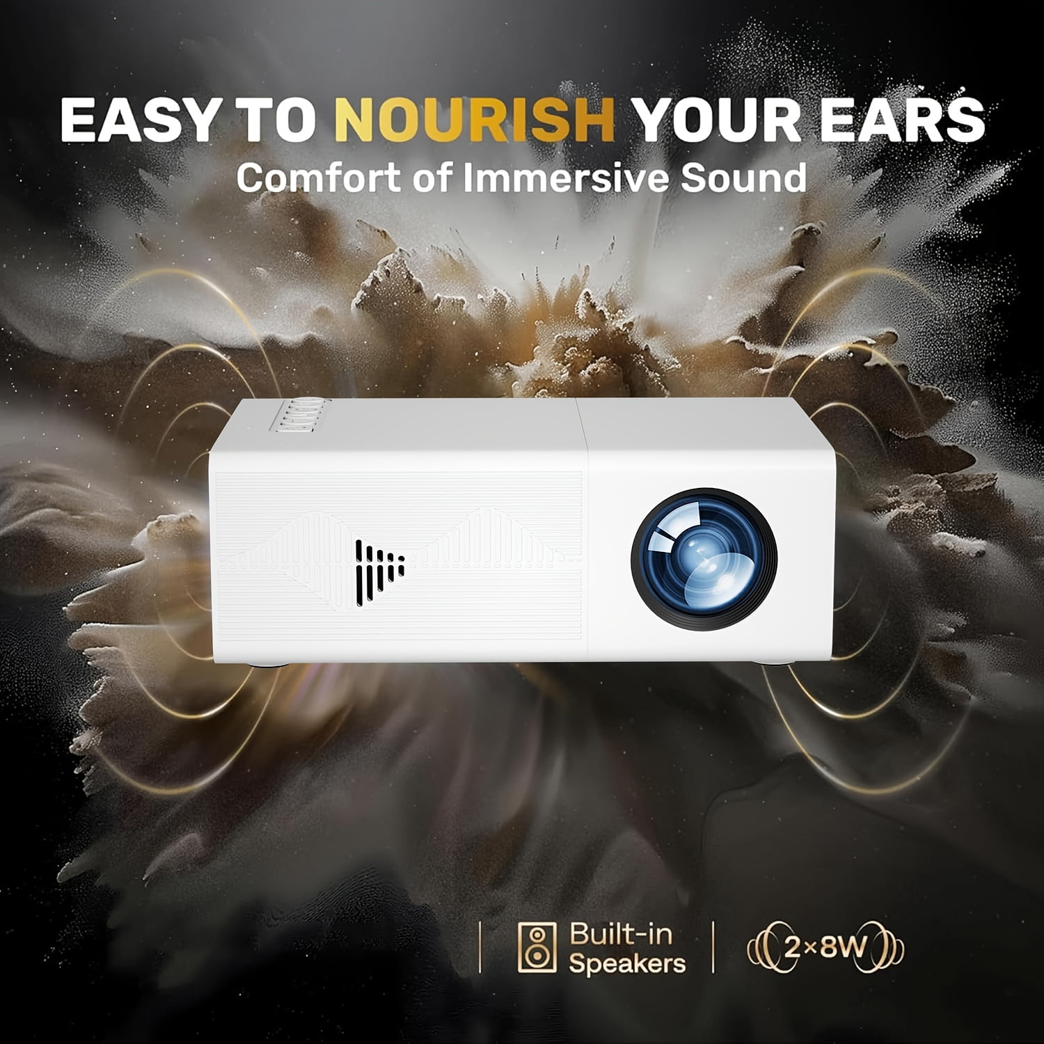 Compact Mini Projector, Offers Full HD 1080P - Works with IOS, , Windows, And More - Includes Remote CONTROL, Ideal for Smartphones, PS4, And USB Devices