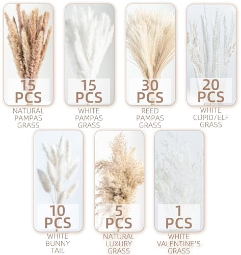 96 PCS Natural Dried Pampas Grass Bouquet, Boho Wedding Floral Arrangements and Home Decor, Dried Flowers for Vase Fillers and Rustic Home Decorations