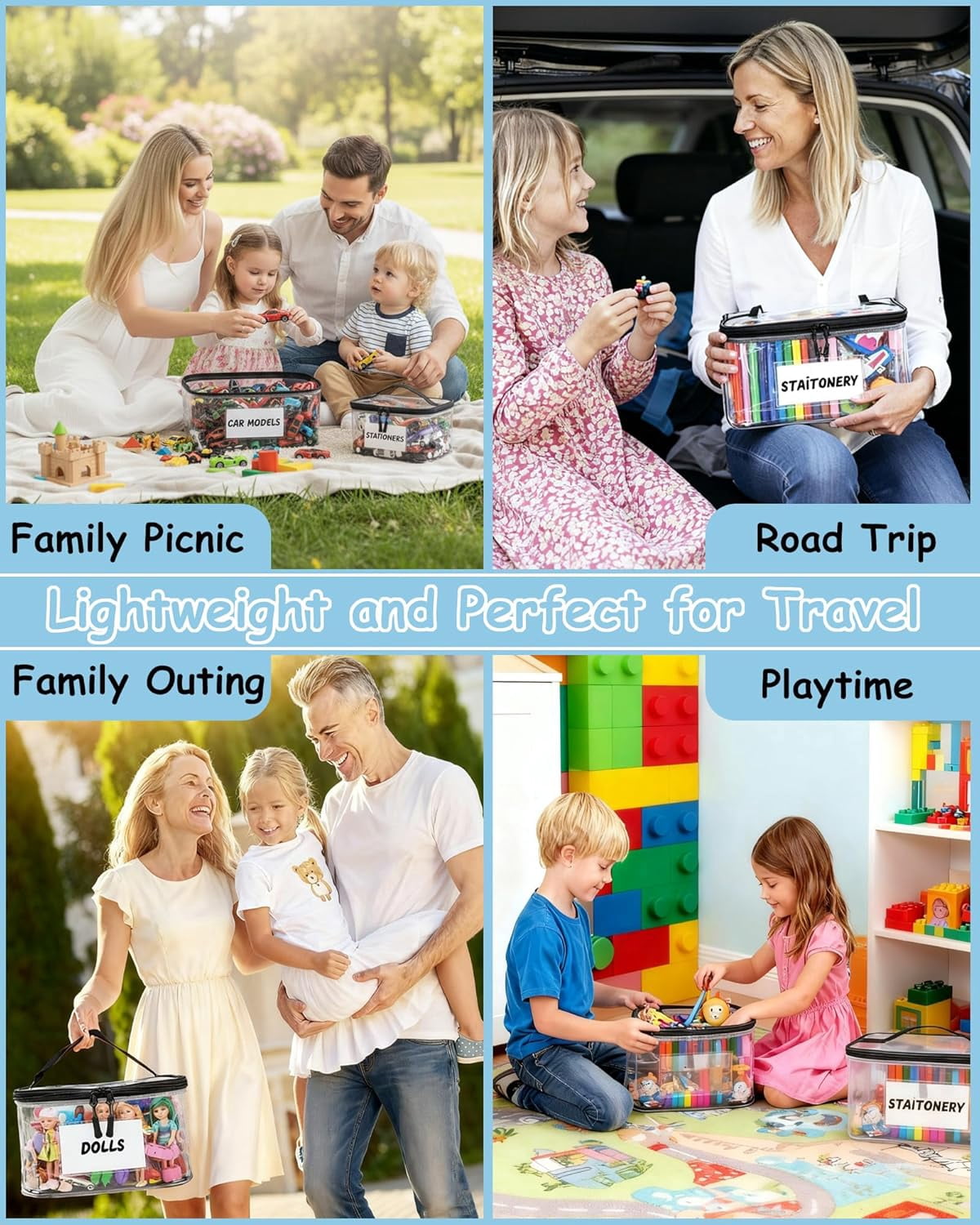 3 Pack Toy Storage Bags with Handles, Clear PVC Organizer for Building Blocks, Large Capacity Waterproof Toy Storage for Kids(xxw)